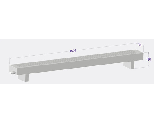 Caniveau de douche en acier inoxydable avec dimensions 1800 x 180 x 190 mm
