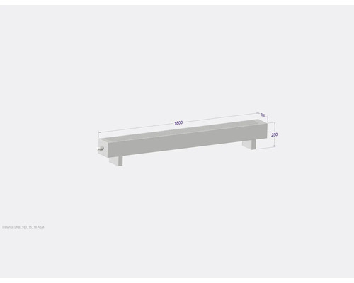 Radiateur avec dimensions : longueur 1800, hauteur 250, profondeur 180