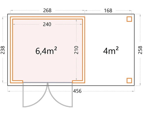 Plan d''un abri de jardin mesurant 238 sur 456 centimètres