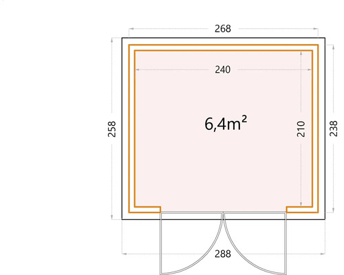 Grundrisszeichnung mit Maßangaben zum Gartenhaus