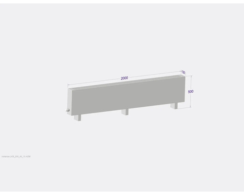 Radiateur avec des dimensions de 2000 x 500 x 130 millimètres