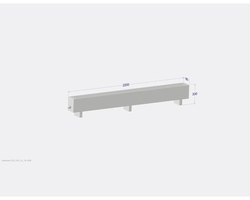 Radiateur avec des dimensions de 2200 x 180 x 330 mm