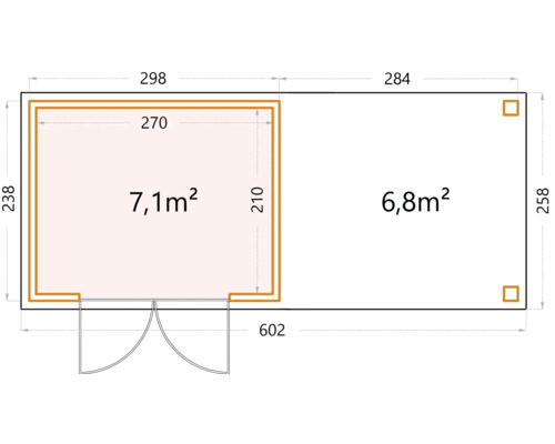 Plan d''un abri de jardin avec indications de taille en mètres carrés et en centimètres