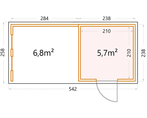 Plan d''un abri de jardin mesurant 542 sur 258 centimètres