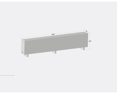 Radiateur avec les dimensions 2600 x 600 x 230 millimètres