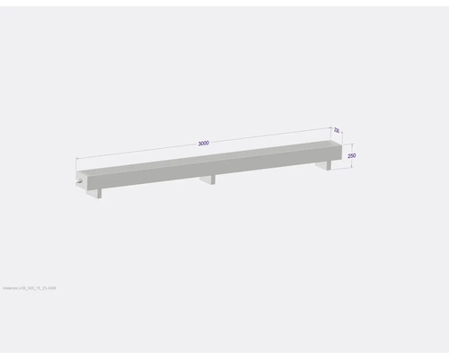 Technische Zeichnung eines 3000 mm langen Betonbalkens