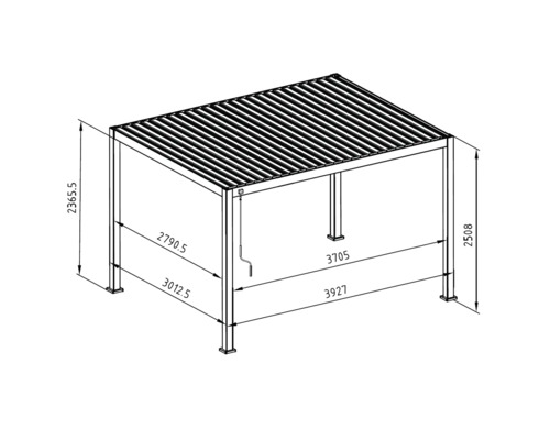Technische Zeichnung einer Pergola mit Maßen