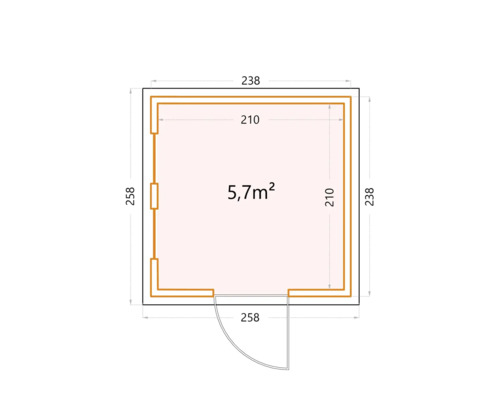 Plan d''un abri de jardin avec dimensions et une surface de 5,7 mètres carrés