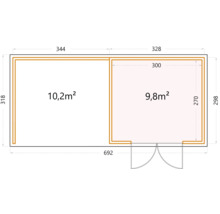 Gartenhaus Classico 3330 inkl. Lounge 3330 links mit Seitendach, Rück- und Seitenwand 691 x 318 cm granitgrau