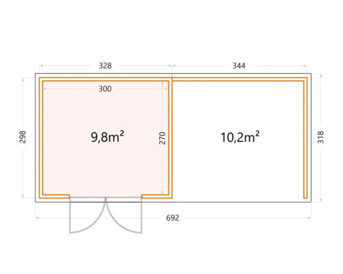 Plan d''un abri de jardin avec dimensions et surfaces