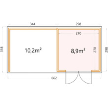 Gartenhaus Classico 3030 inkl. Lounge 3330 links mit Seitendach, Rück- und Seitenwand 662 x 318 cm granitgrau