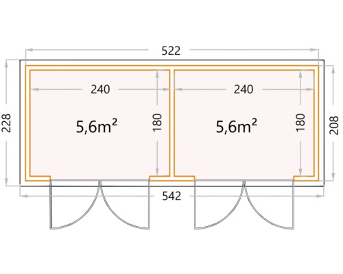 Grundrisszeichnung einer Doppelgarage mit Maßangaben
