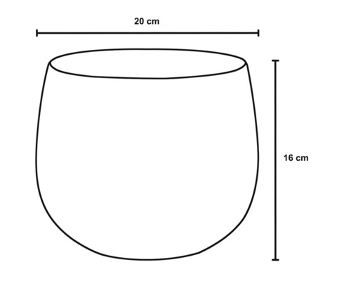 Schéma d''un pot de fleurs avec des dimensions de 20 cm de large et 16 cm de haut