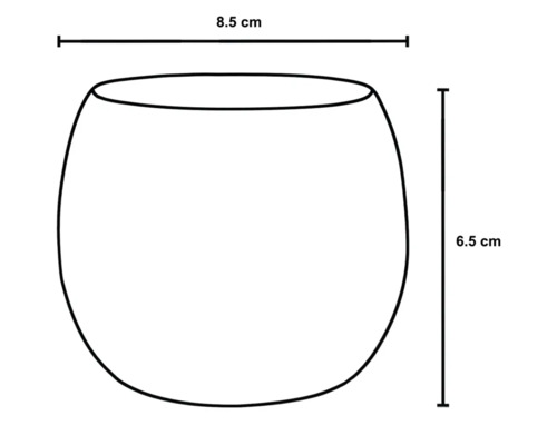 Schéma d''un récipient mesurant 8,5 cm de large et 6,5 cm de haut