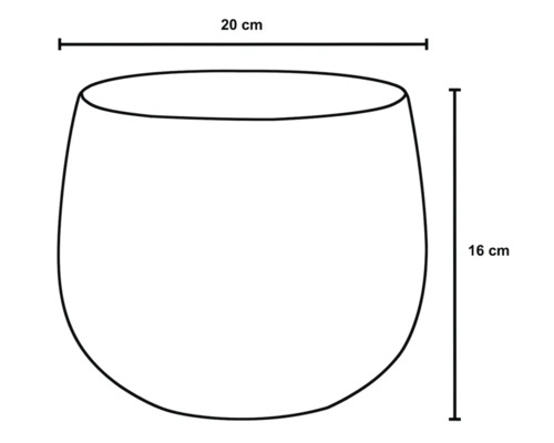 Schéma d''un pot de fleurs avec des dimensions de 20 cm de largeur et 16 cm de hauteur