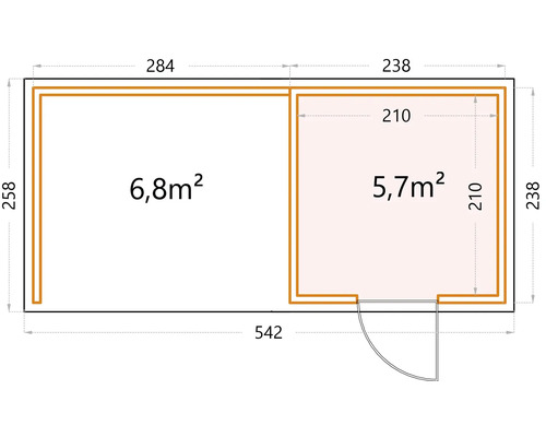 Plan d''un abri de jardin avec indication des surfaces et des dimensions