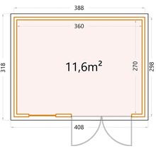 Gartenhaus Classico 3930 inkl. Regenrinne, Fenster 408 x 318 cm lichtgrau
