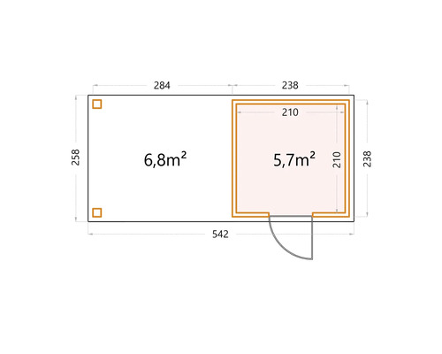Plan d''un abri de jardin avec indication des surfaces des pièces