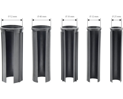 Kit de bagues de réduction SOLUNA pour pieds de parasol, 5 pces, L 15 cm Cinq colliers de descente pluviale de différentes tailles