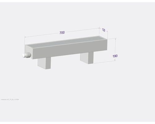 Designheizkörper mit den Maßen 700 x 130 x 190 Millimeter