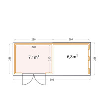 Gartenhaus Classico 3024 inkl. Regenrinne mit Seitendach, Rück- und Seitenwand inkl. Fenster rechts 602 x 258 cm weiß