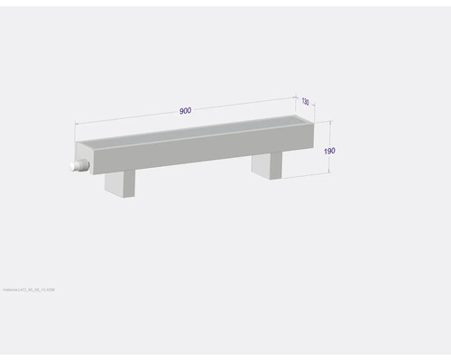 Image d''un radiateur avec les dimensions 900 x 130 x 190 mm.
