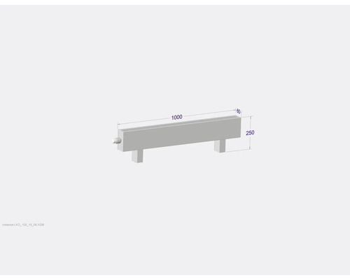 Radiateur avec dimensions 1000, 80 et 250 millimètres.