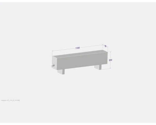 Schéma technique d''un bac à plantes rectangulaire de dimensions 1100 x 180 x 330 millimètres