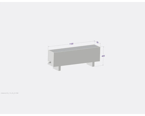 Jardinière en béton avec des dimensions de 1100 x 230 x 400 mm.