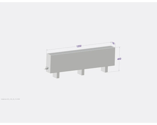 Heizkörper mit den Maßen 1200 x 400 x 130 Millimeter.
