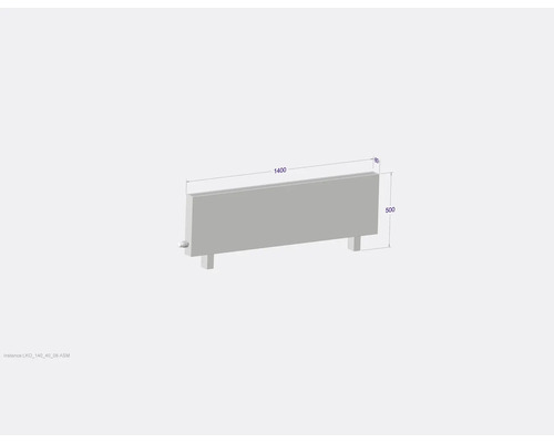 Heizkörper mat den Dimensiounen 1400 x 500 x 80 Millimeter.