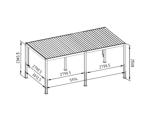 Dessin technique d''une pergola autoportante avec dimensions