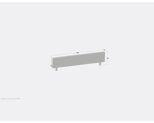 Abbildung eines Heizkörpers mit den Maßen 1800 x 80 x 400 Millimeter.