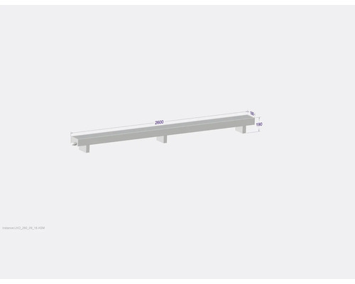 Profilholz mat den Dimensiounen 2600 x 180 x 190 Millimeter.