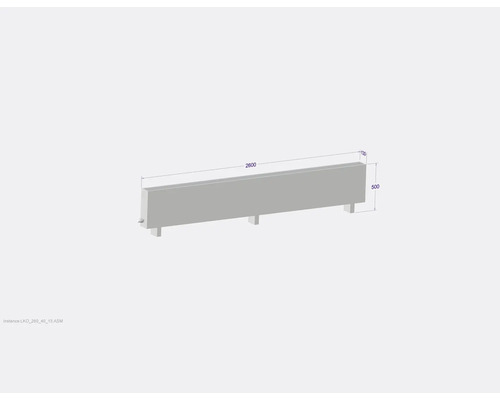 Image d''un radiateur avec des dimensions de 2600 x 500 x 130 mm.