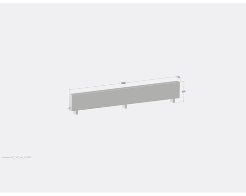 Betonbord mat den Dimensiounen 3000 x 500 x 130 Millimeter.