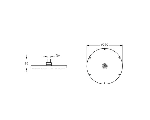 Technische Zeichnung eines Duschkopfes mit Maßangaben