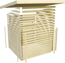 Schéma éclaté d''un abri de jardin en bois