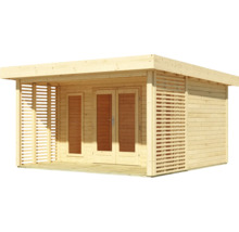 Abri de jardin en bois avec double porte et lamelles latérales