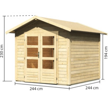 Abri de jardin en bois avec double porte et dimensions 244 x 244 x 230 centimètres