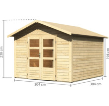 Abri de jardin en bois avec double porte et dimensions 304 x 304 x 238 cm