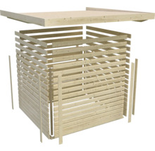 Holzkonstruktion eines Gartenhauses im Aufbau