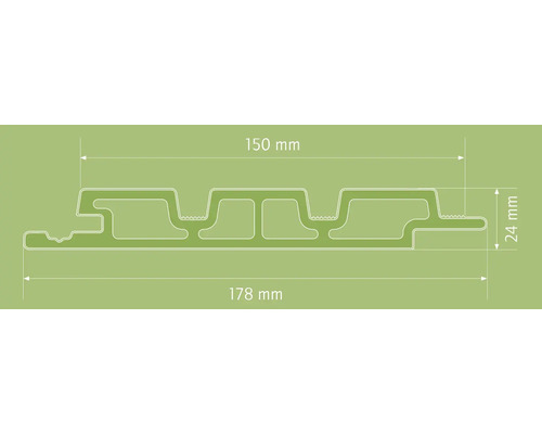 Image d''un bardage de façade avec des dimensions de 150 millimètres et 178 millimètres de largeur et 24 millimètres de hauteur.