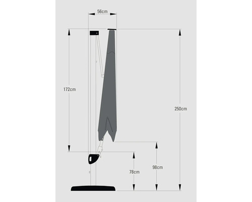 Maße eines Sonnenschirms mit freiem Arm