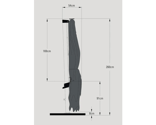 Diagramm eines Schranks mit Maßangaben