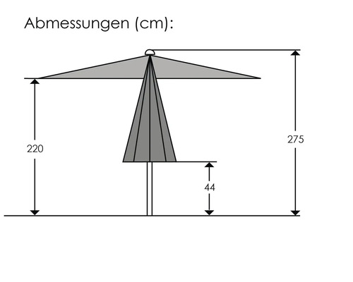 Abbildung mit Maßangaben eines Sonnenschirms