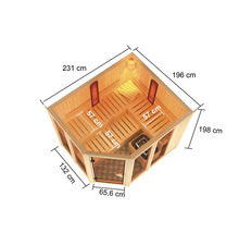 Vue de dessus d''un sauna en bois avec dimensions