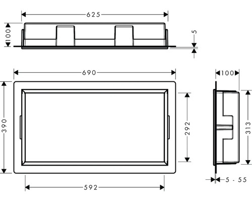 Schéma technique d''un box de baignoire avec indication des dimensions