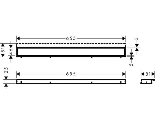 Technische Zeichnung eines Spiegelschranks mit Maßangaben.