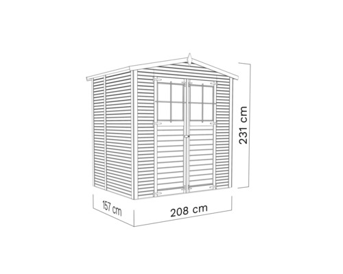 Abri de jardin avec des dimensions de 157 cm x 208 cm x 231 cm